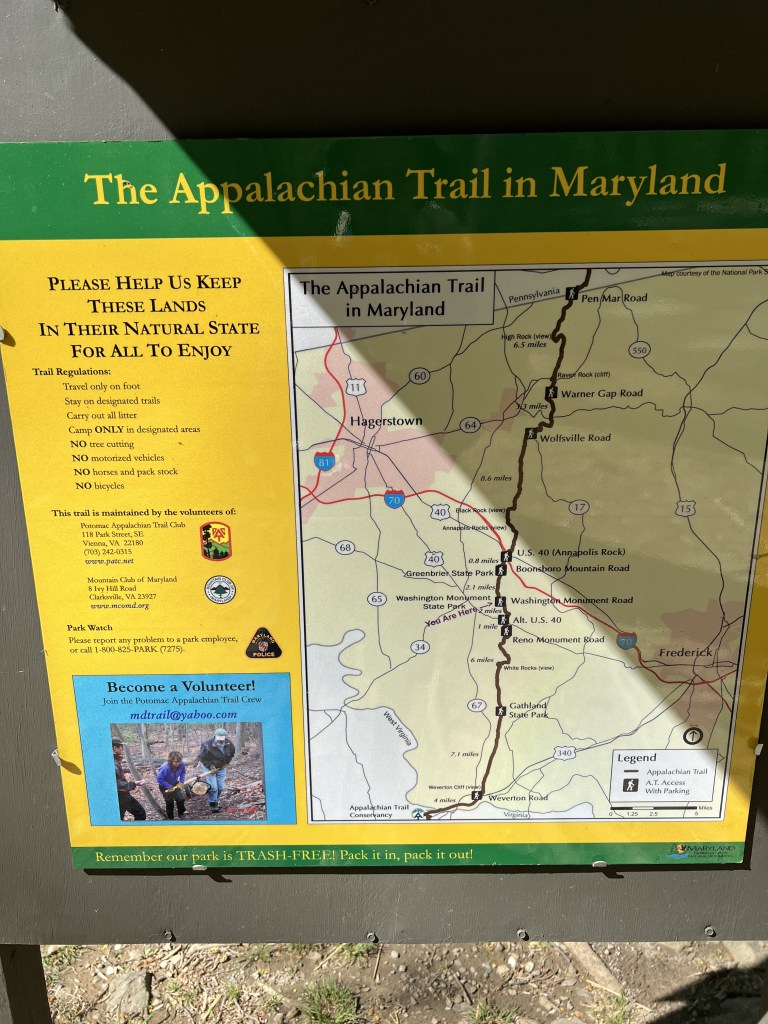 Map picture of the Appalachian Trail in Maryland.  Unfortunately, it was taken at the END of our journey!