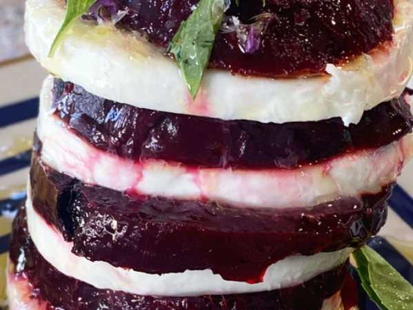 Roasted Beet & Fresh Mozzarella Stack with Thai Basil and Meyer&nbsp;Lemon